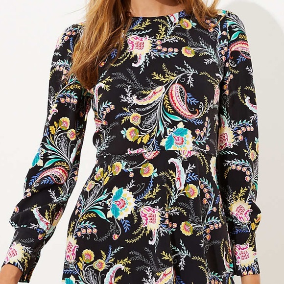 NWT Ann Taylor LOFT Black Paisley Floral Flare Dress size 0T 0 Tall - Picture 4 of 4